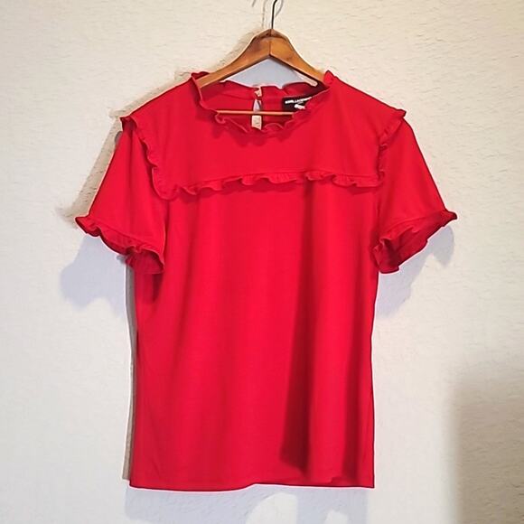 Karl Lagerfeld Tops - Karl LAGERFELD Small‎ Blouse Red Ruffle flutter SHort Sleeve EXCELLENT!